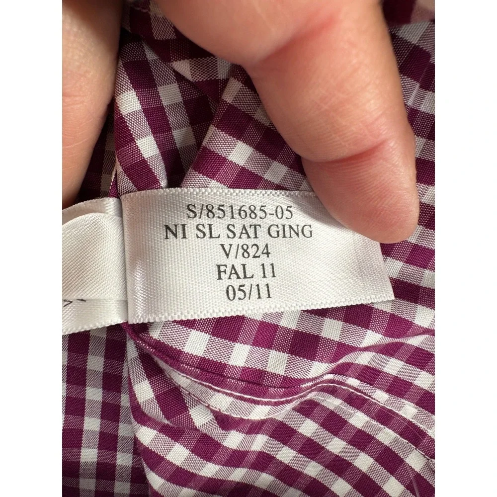 Banana Republic Button Down L/S Men M Classic Cotton Slim Fit Burgundy Gingham‎